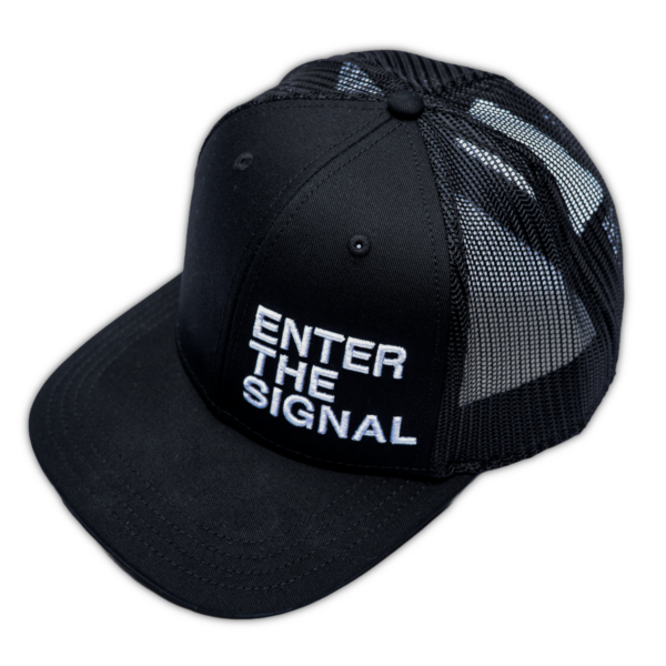 dark apparel black trucker hat dark prague enter the signal